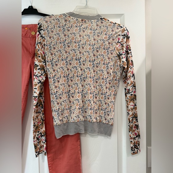Tory Burch Coral Pants & Floral Cardigan Set XS Alexa Cropped Skinny Size 28 - Picture 5 of 9